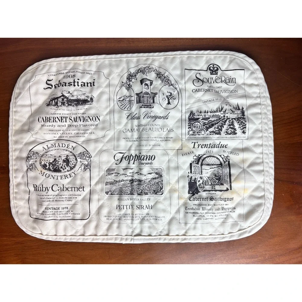 Vintage 1970's California Napa Wine Label‎ Quilted Placemats & Napkins Lot of 8